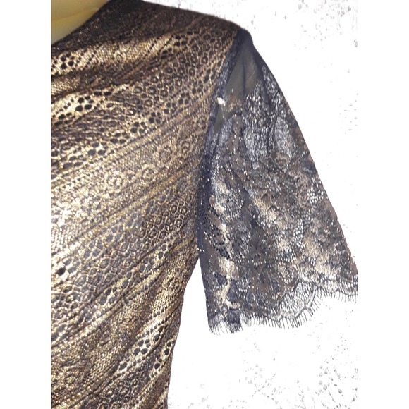 MARCHESA Sz 4 Black & Gold Metallic Ruffled Peplum Top - Picture 6 of 9